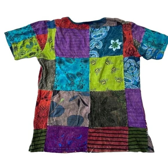 Handmade Bohemian Hippie Patchwork Cotton Top Multicolor by Juan Tommy Size M - Picture 2 of 13